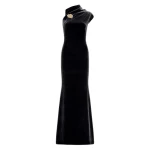 Black Velvet Gold Button Gown