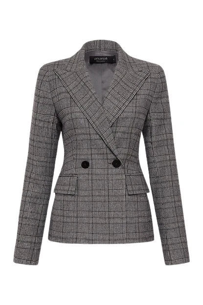 Carla-Zampatti-Grey-Italian-Plaid-Wool-Jacket61039_nobg Grey Italian Plaid Wool Jacket - Image 1