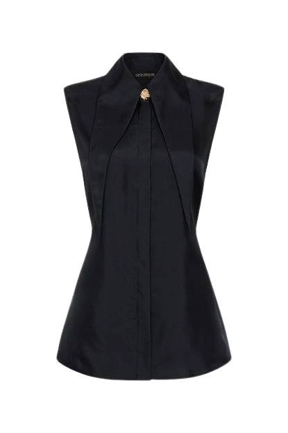Carla-Zampatti-Ink-Silk-Twill-Long-Collar-Tank28973_nobg Ink Silk Twill Long Collar Tank - Image 1