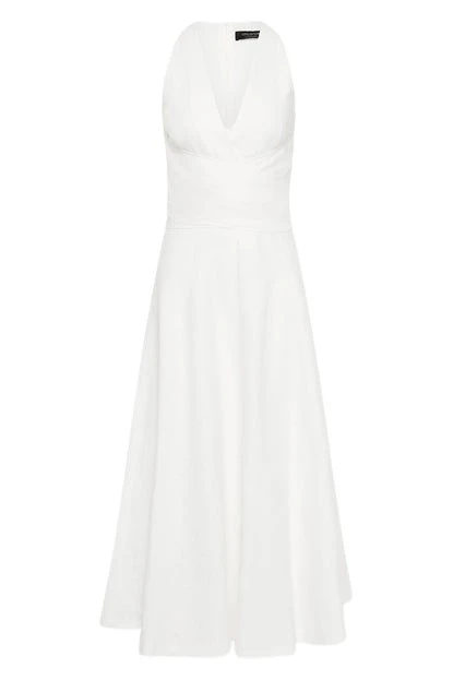 Carla-Zampatti-Ivory-Linen-V-Neck-Wrap-Dress15874_nobg Ivory Linen V-Neck Wrap Dress - Image 1