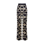 Navy Logo Grid Silk Twill Palazzo Pant