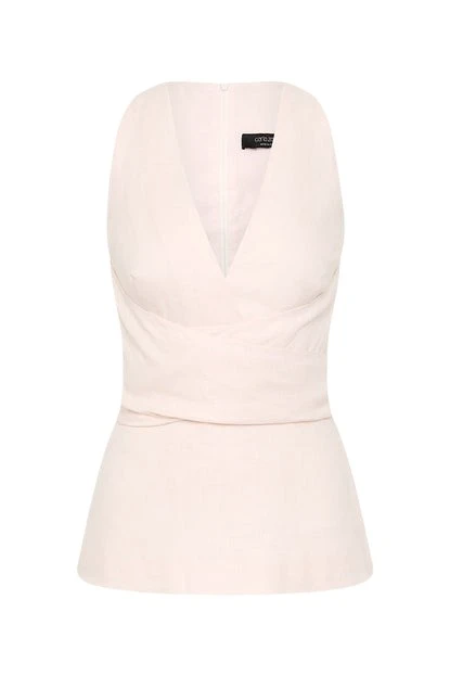 Carla-Zampatti-Rosa-Linen-V-Neck-Wrap-Top39706_nobg Rosa Linen V-Neck Wrap Top - Image 1