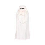 White Silk Twill Ruffle Top