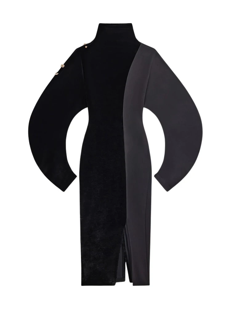 Bi-Material-Half-Moon-Sleeves-Dress42029_nobg Dresses luxury Clothing from Luxury Handbags Marketplace