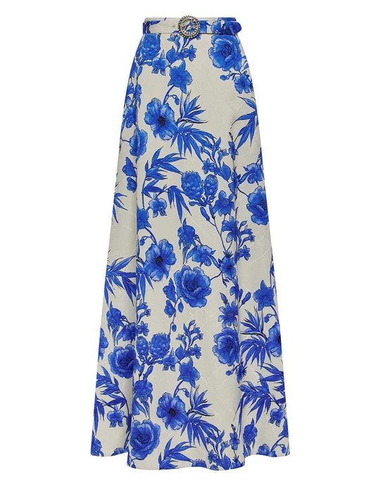 Borgo de Nor Bellamy Brocade Skirt - Antigua Blue Borgo de Nor