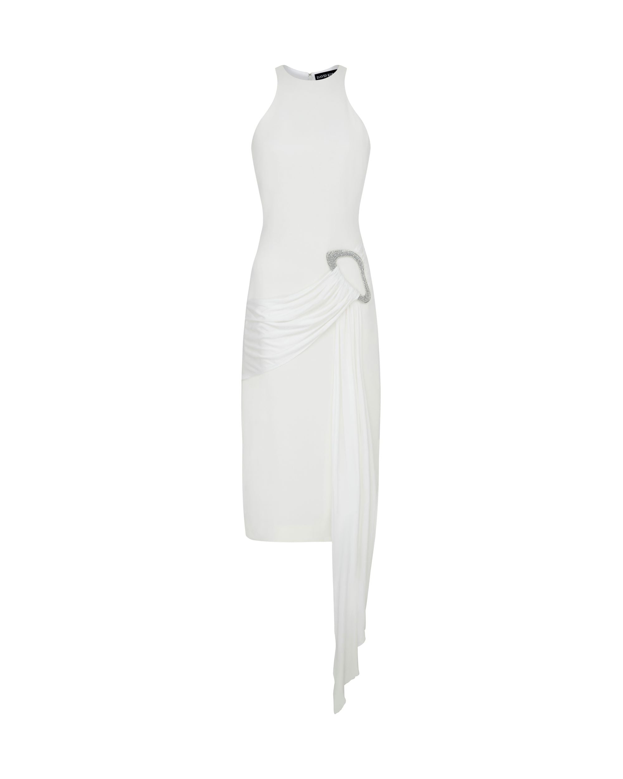 David Koma Crystal Buckle And Drape Detail Midi Dress