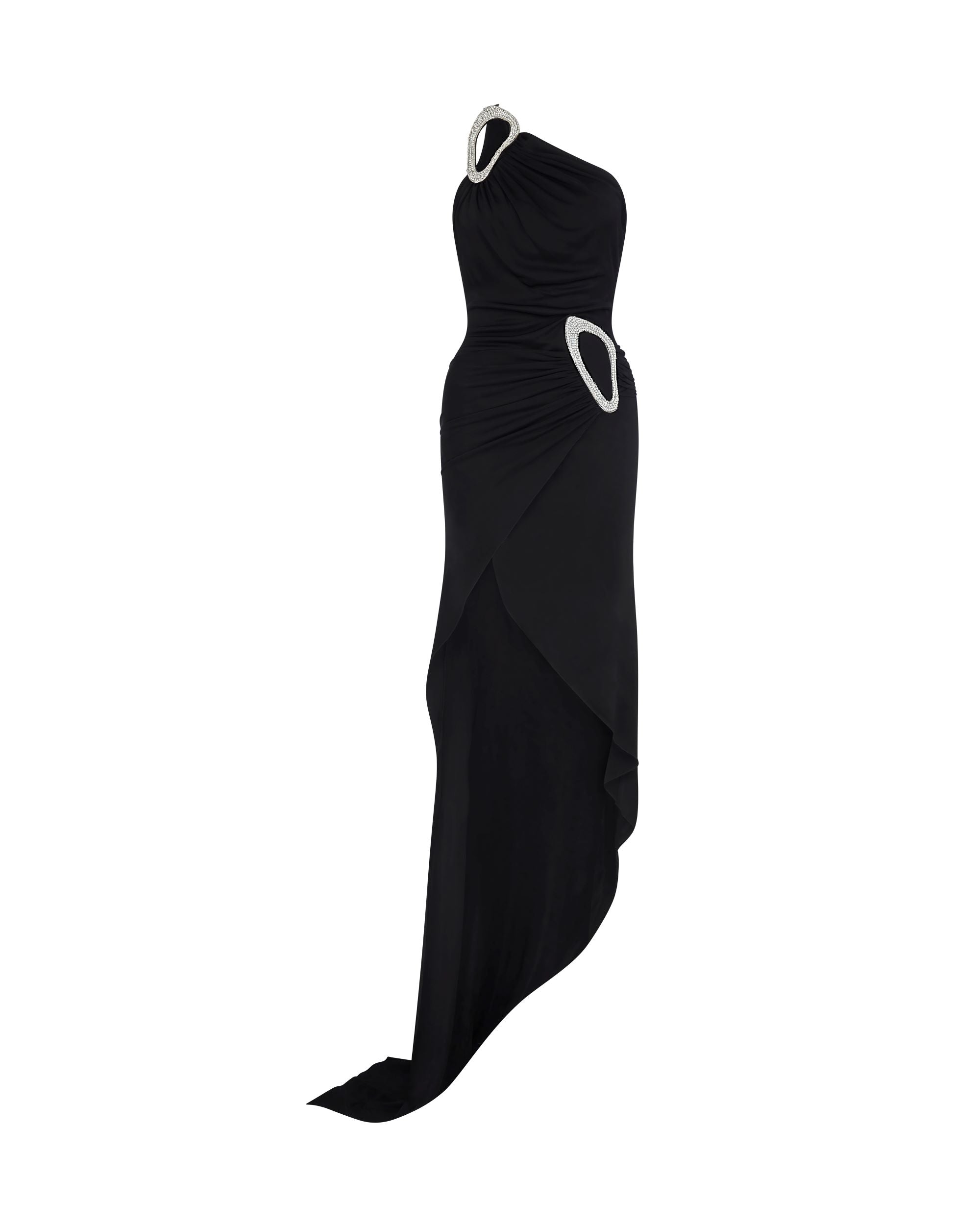 David Koma Crystal Buckle Detail One Shoulder Dress