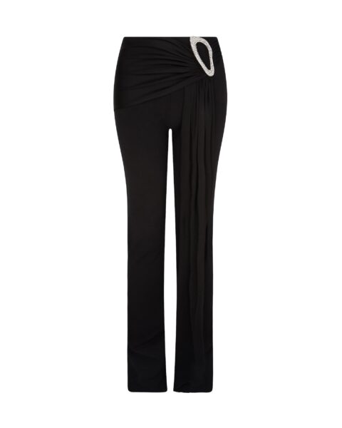 David Koma Crystal Buckle Embr & Drape Overlay Trousers