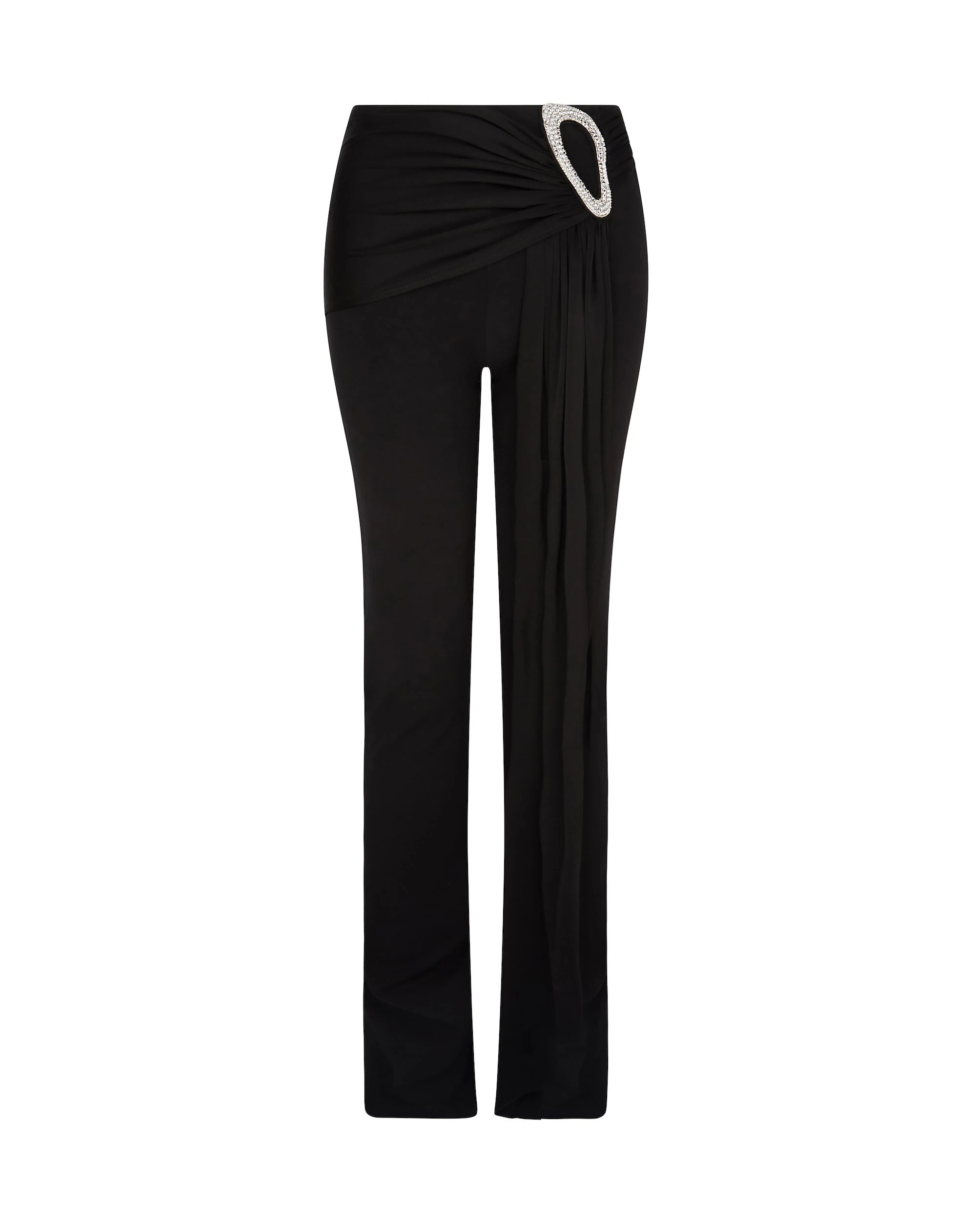 David Koma Crystal Buckle Embr & Drape Overlay Trousers David Koma Crystal Buckle Embr & Drape Overlay Trousers