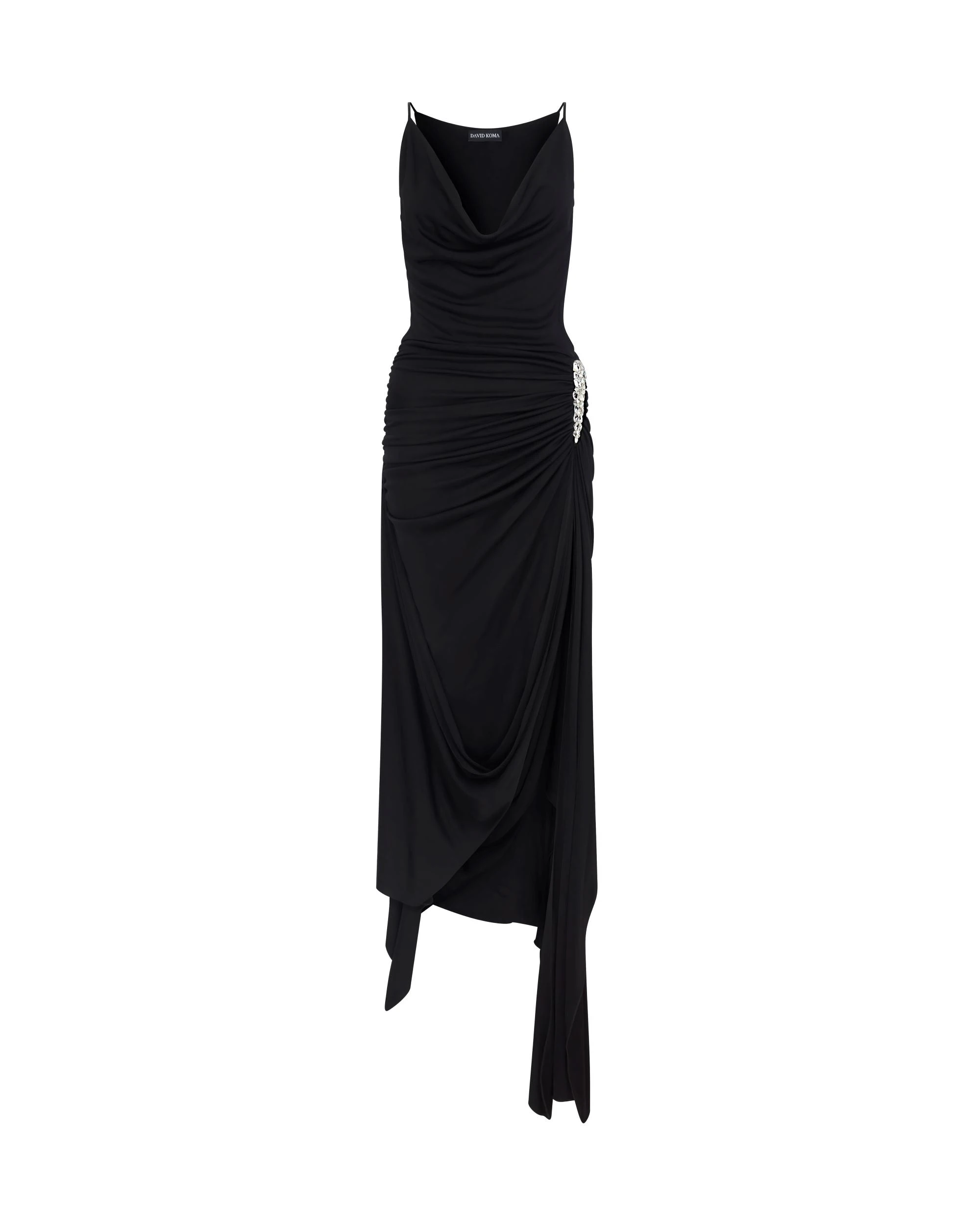 David Koma Crystal Claw Detail Asymmetric Midi Dress David Koma Crystal Claw Detail Asymmetric Midi Dress