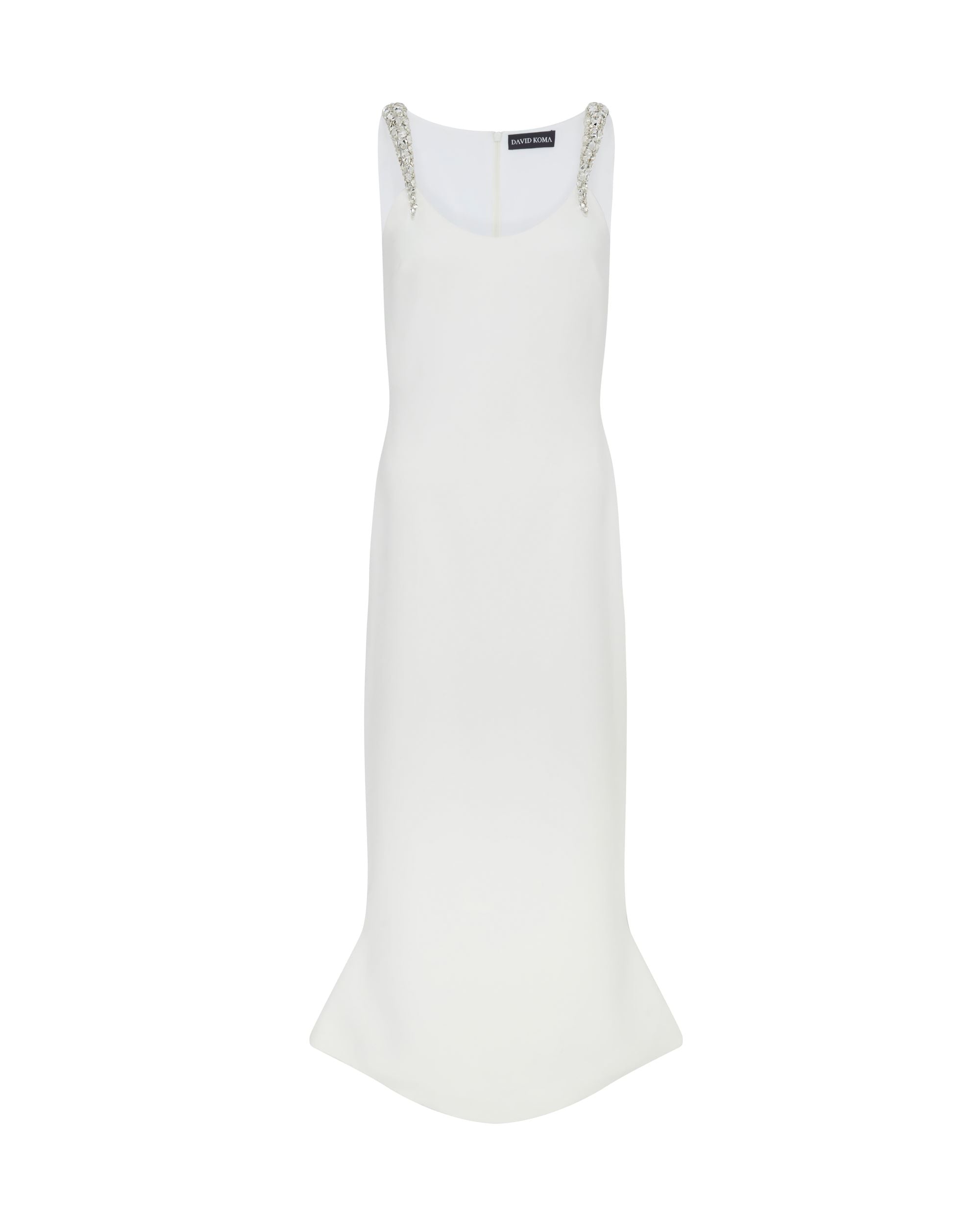 David Koma Crystal Claw Straps Midi Dress In White