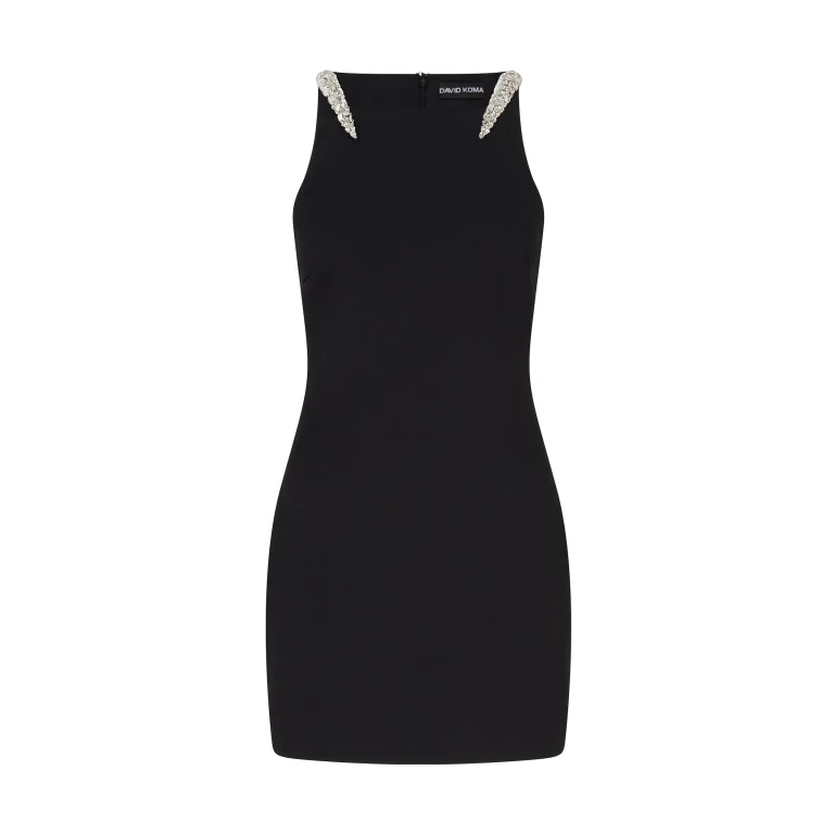 David Koma Crystal Claws And Square Neckline Mini Dress In Black