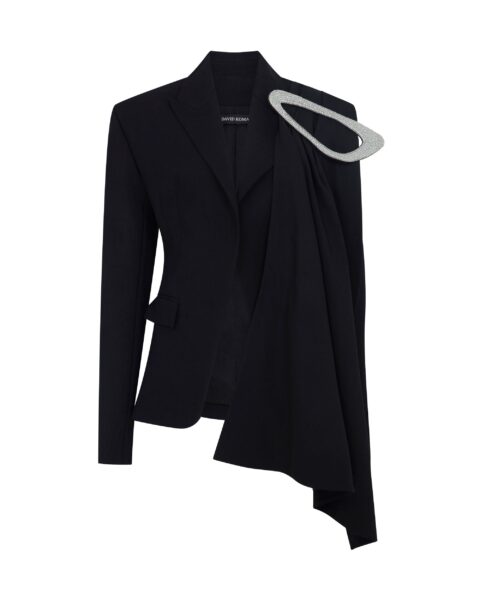 David Koma Crystal Embroidered Drape Overlay Jacket