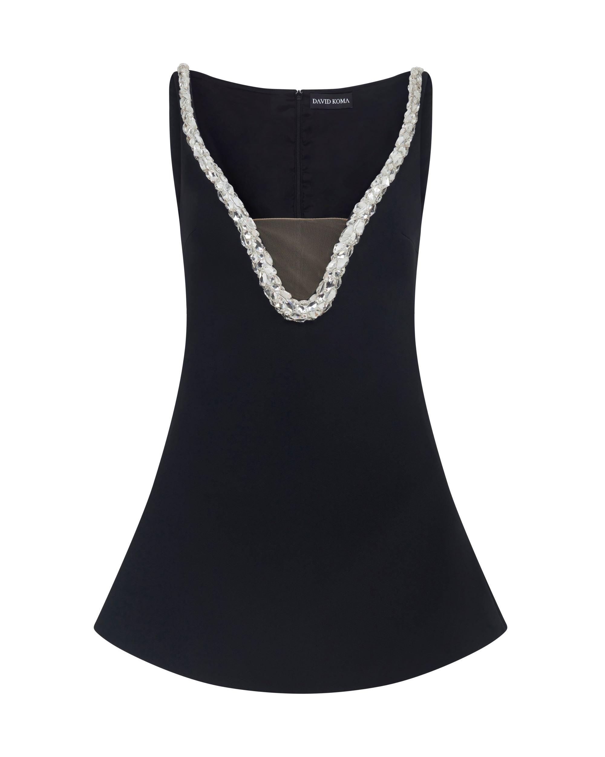 David Koma Crystal Embroidered Neckline Mini Dress