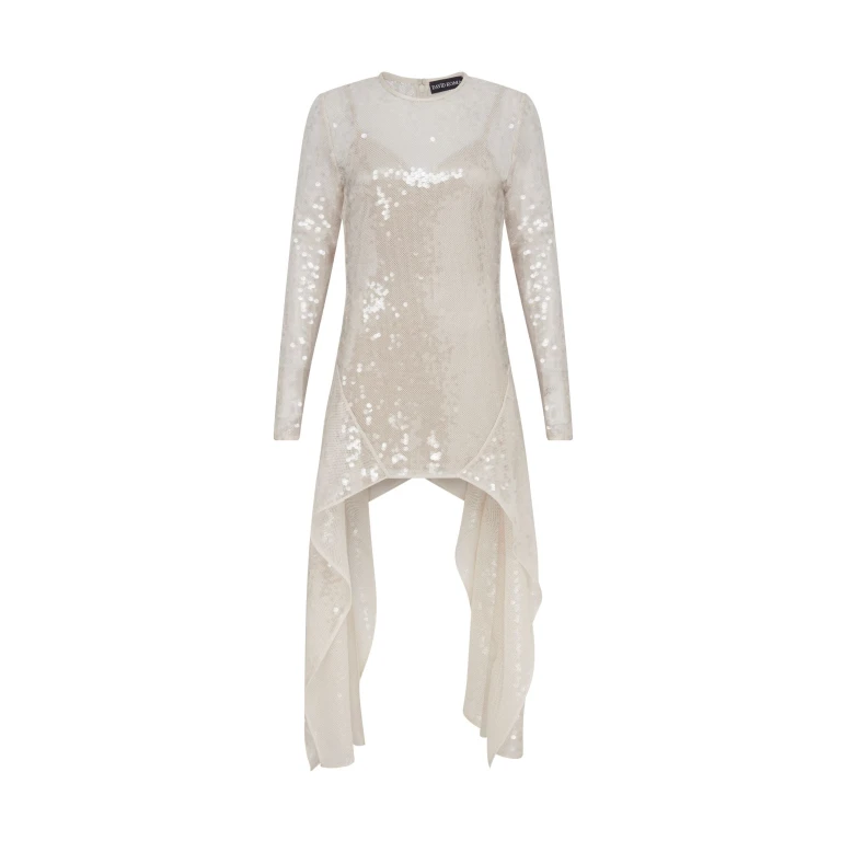 David Koma Long Sleeve Asymmetric Hem Sequin Dress