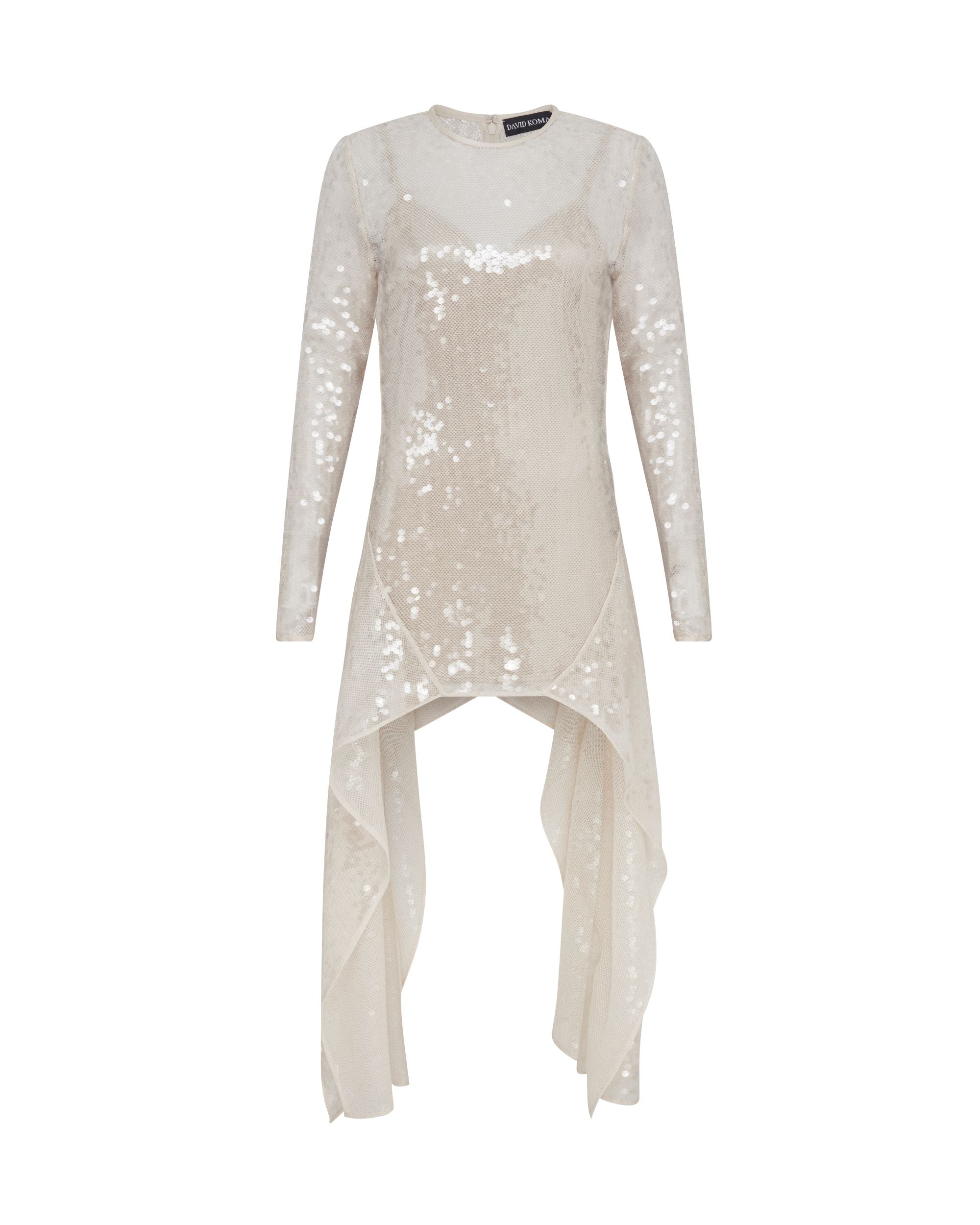 David Koma Long Sleeve Asymmetric Hem Sequin Dress