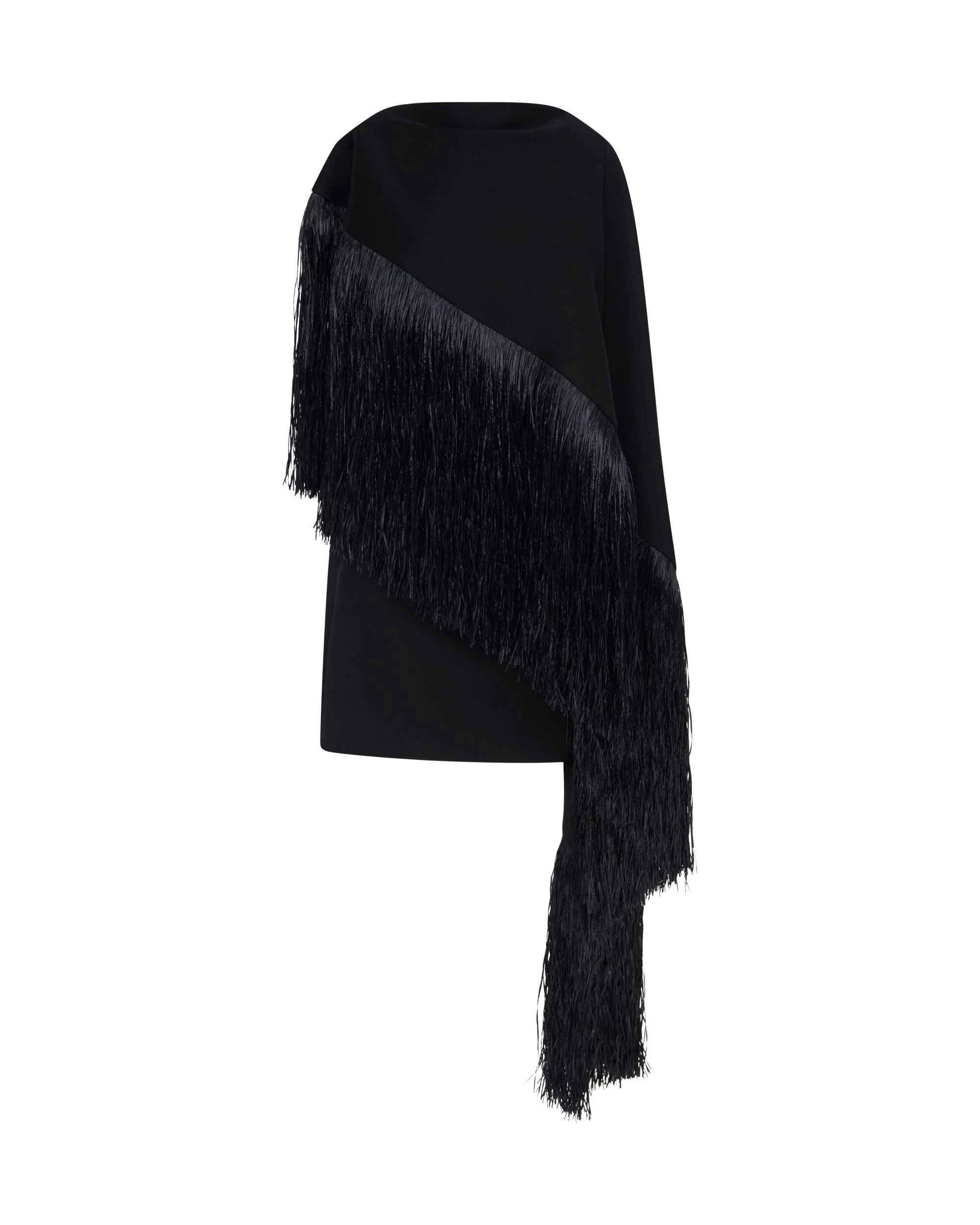 David Koma Raffia Fringe Cape Detail Mini Dress David Koma Raffia Fringe Cape Detail Mini Dress