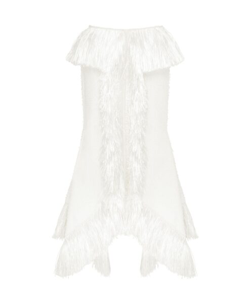 David Koma Raffia Fringe Trim And Boucle Midi Skirt