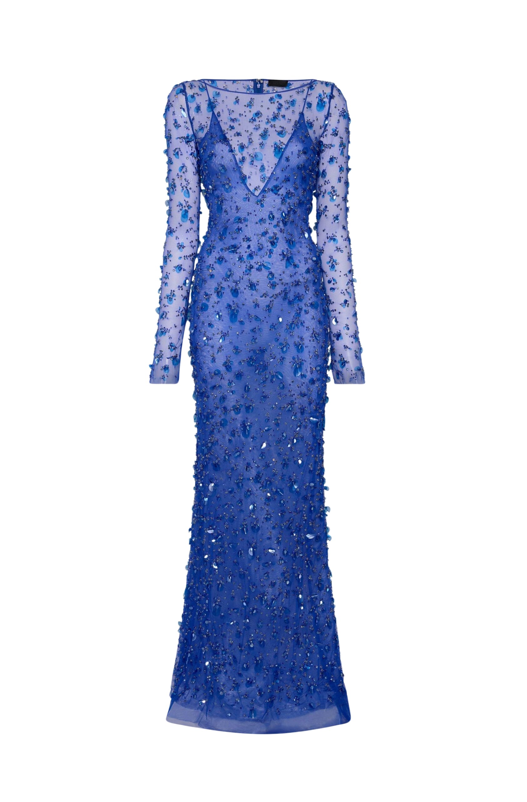 LaPointe Embroidered Mesh Boatneck Gown