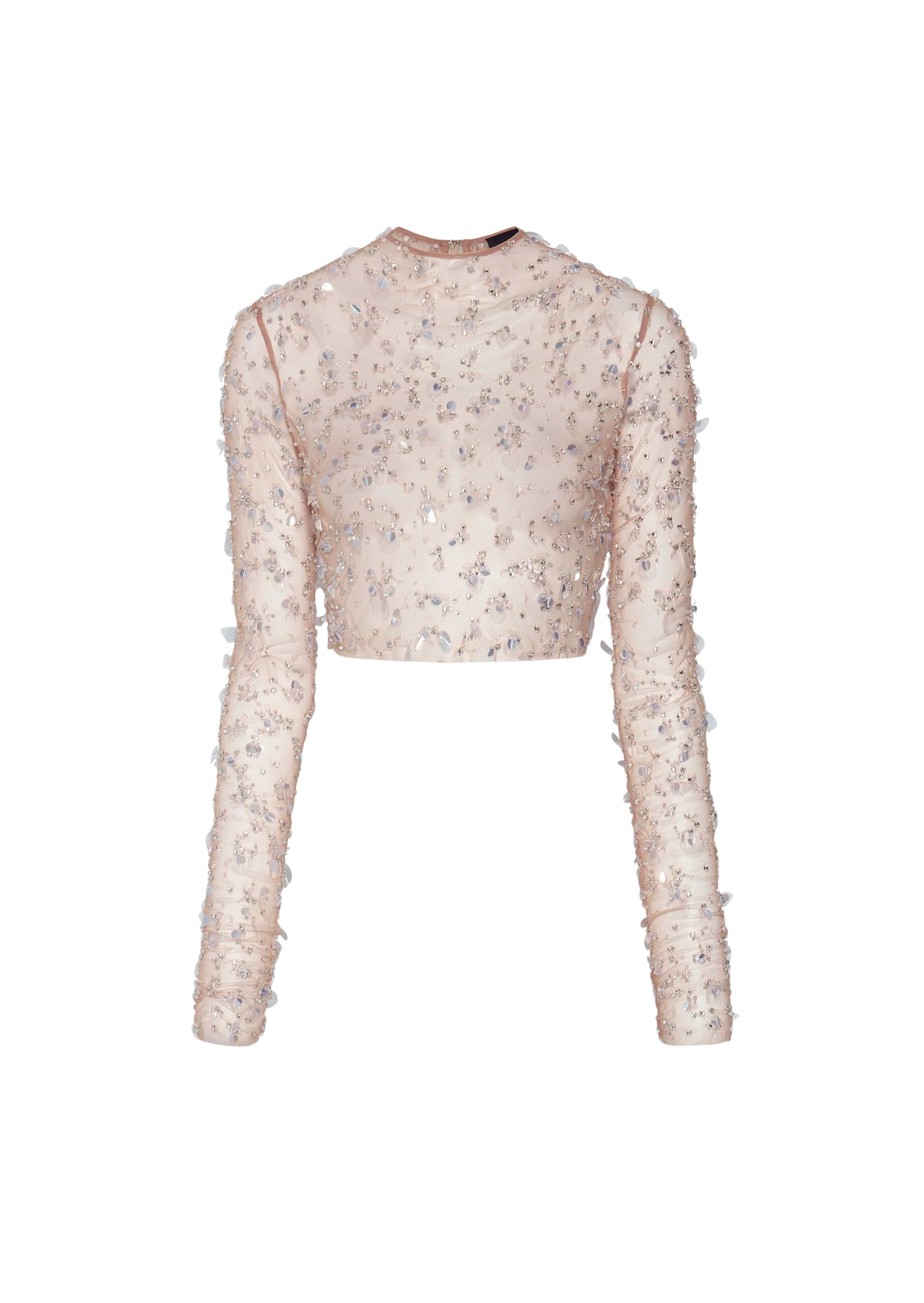 LaPointe Embroidered Mesh Cropped Top