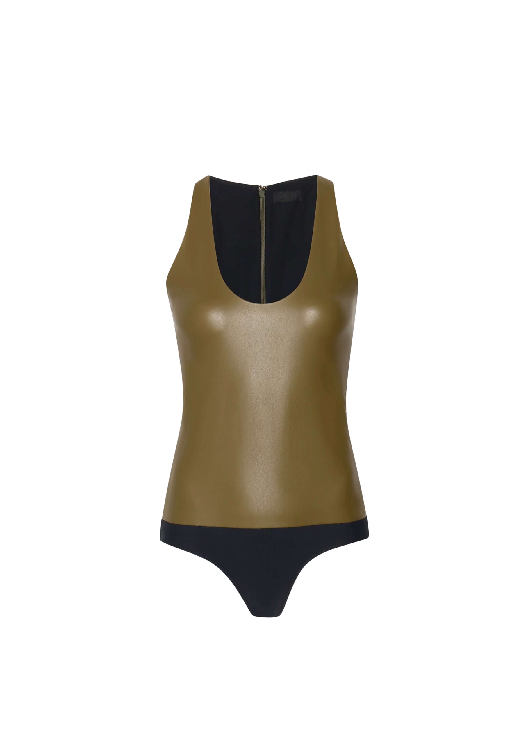 LaPointe Faux Leather Scoop Neck Bodysuit