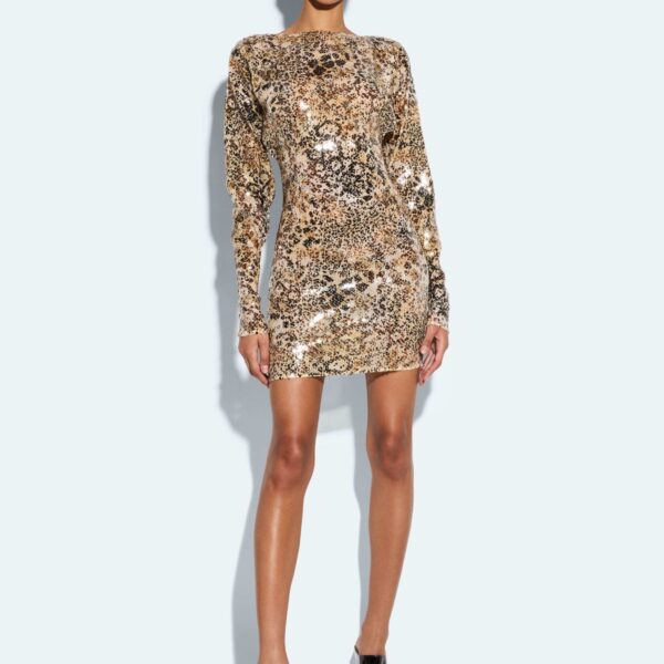 LaPointe Leopard Sequin Boatneck Dress, view 3