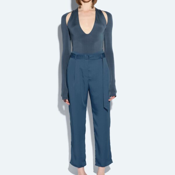 LaPointe Satin Belted Cropped Pant, view 3