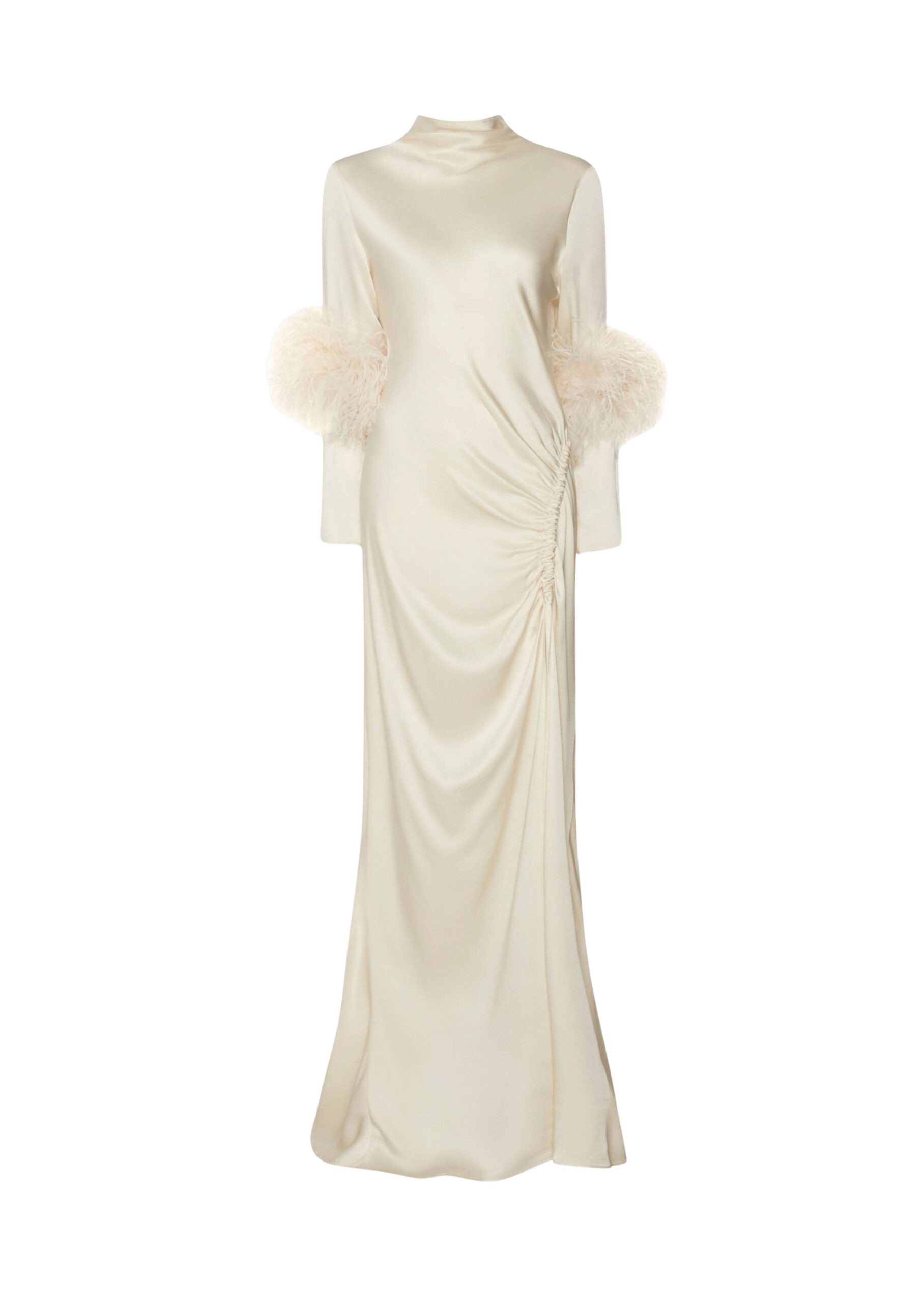 LaPointe Satin Bias Feather Tab Gown With Slit