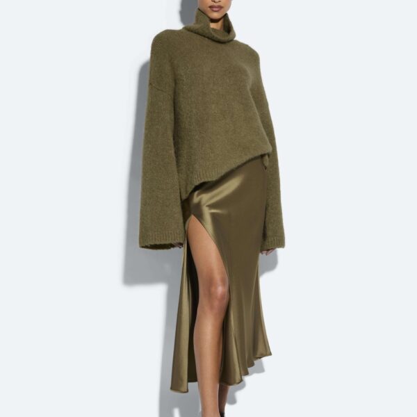 LaPointe Satin Bias Midi Skirt, view 5