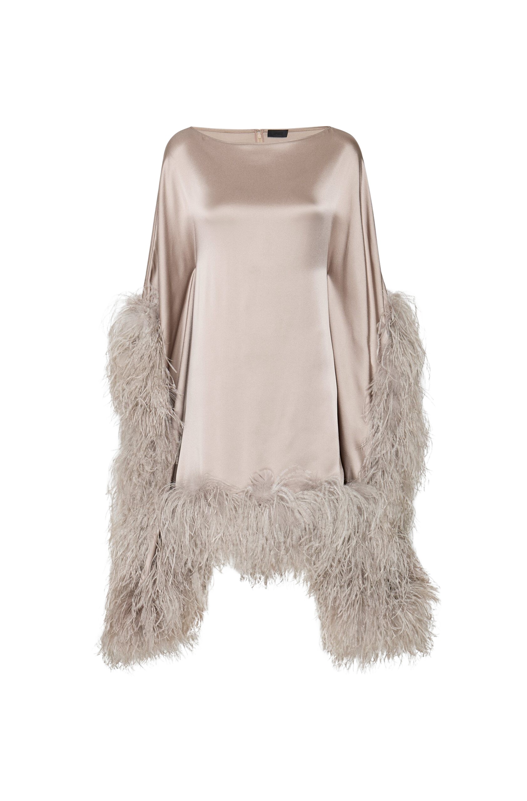 LaPointe Satin Cape Dress With Feathers