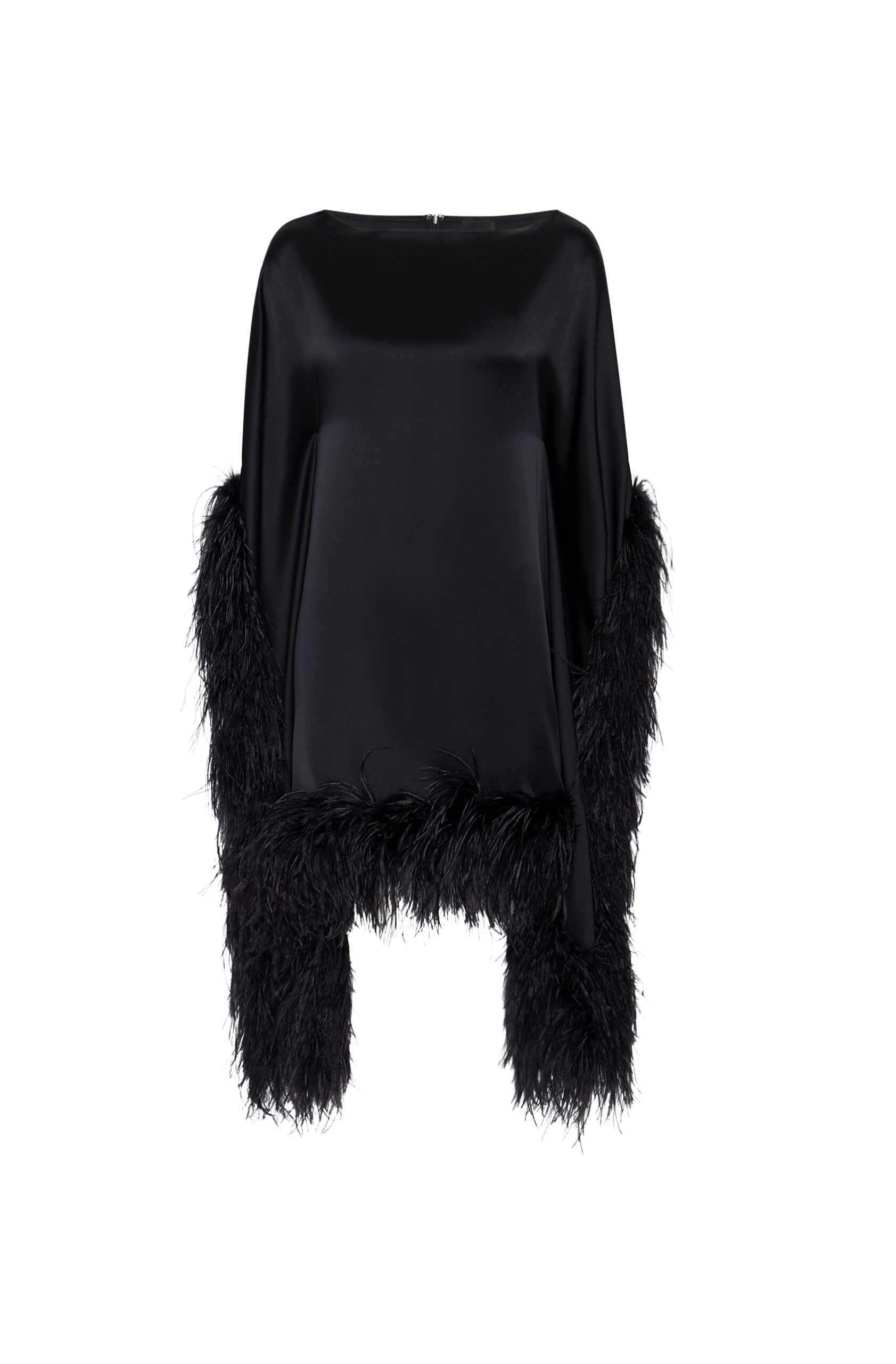 LaPointe Satin Cape Dress With Feathers