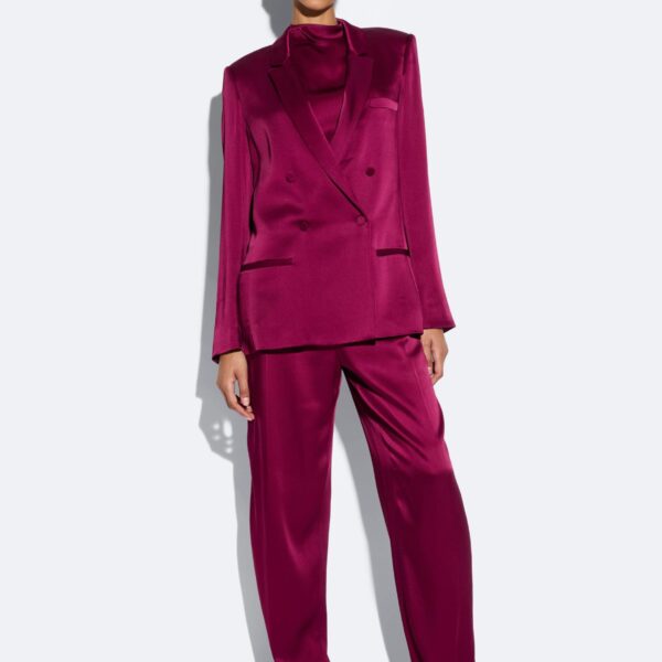LaPointe Satin Relaxed Pleated Pant, view 5