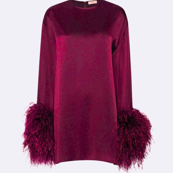 LaPointe Satin Shift Dress With Feathers, view 6