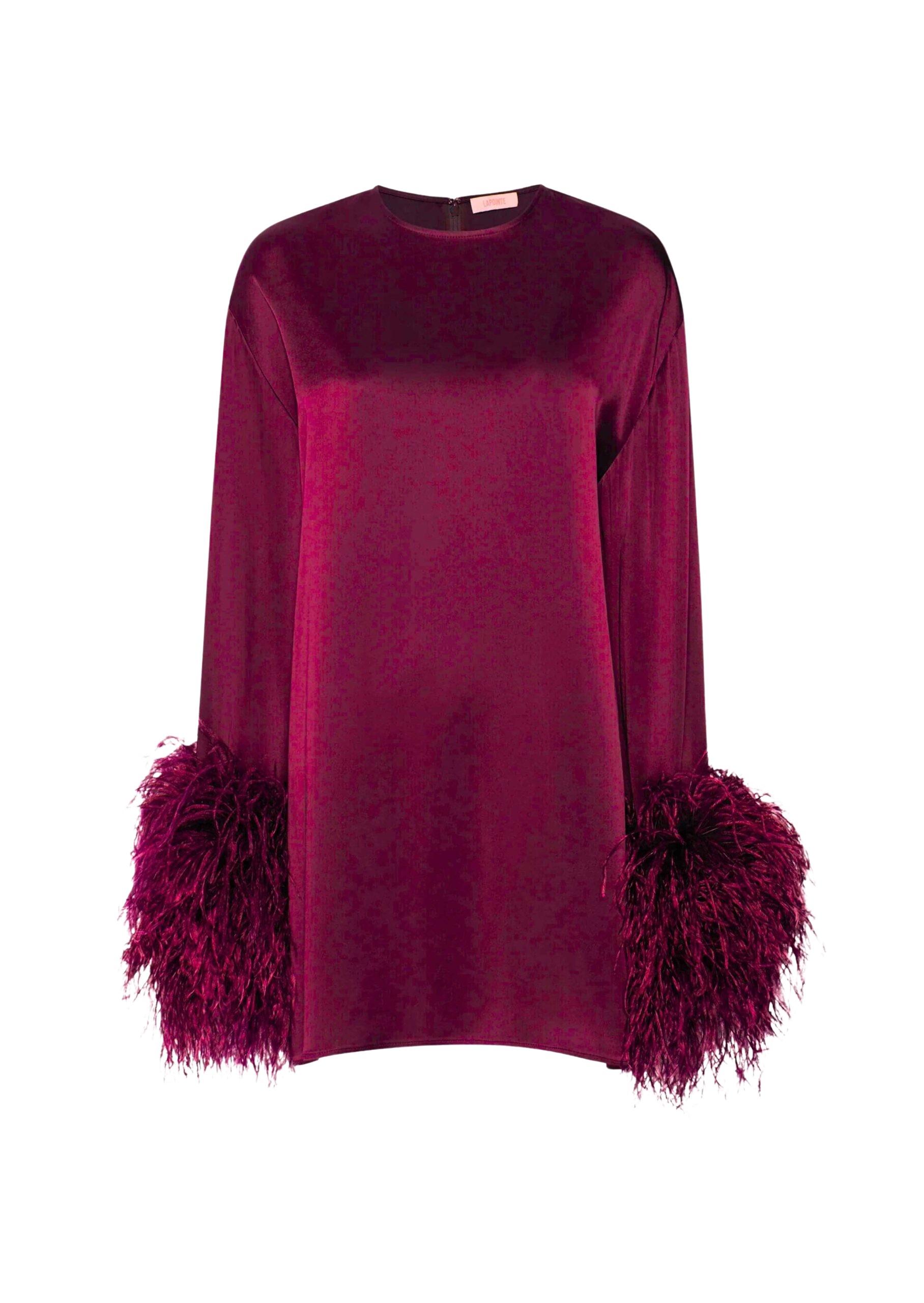LaPointe Satin Shift Dress With Feathers
