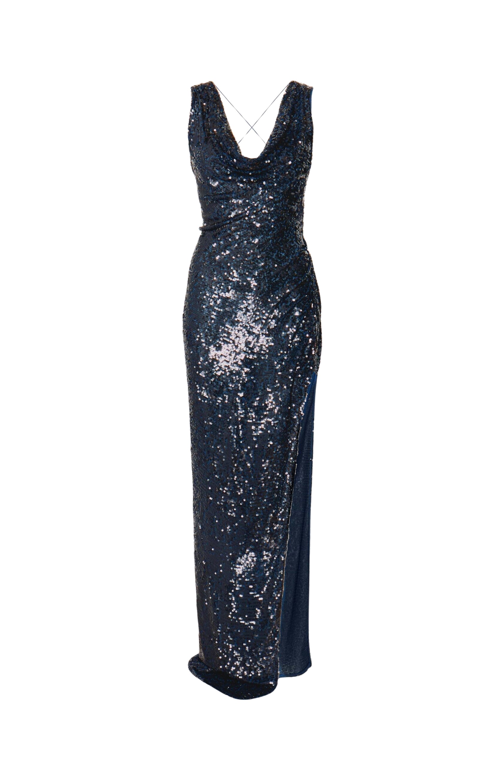 LaPointe Sequin Viscose Backless Cowl Neck Gown