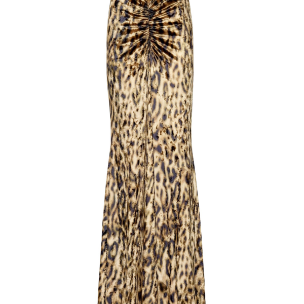 LaPointe Velvet Leopard Ruched Maxi Skirt