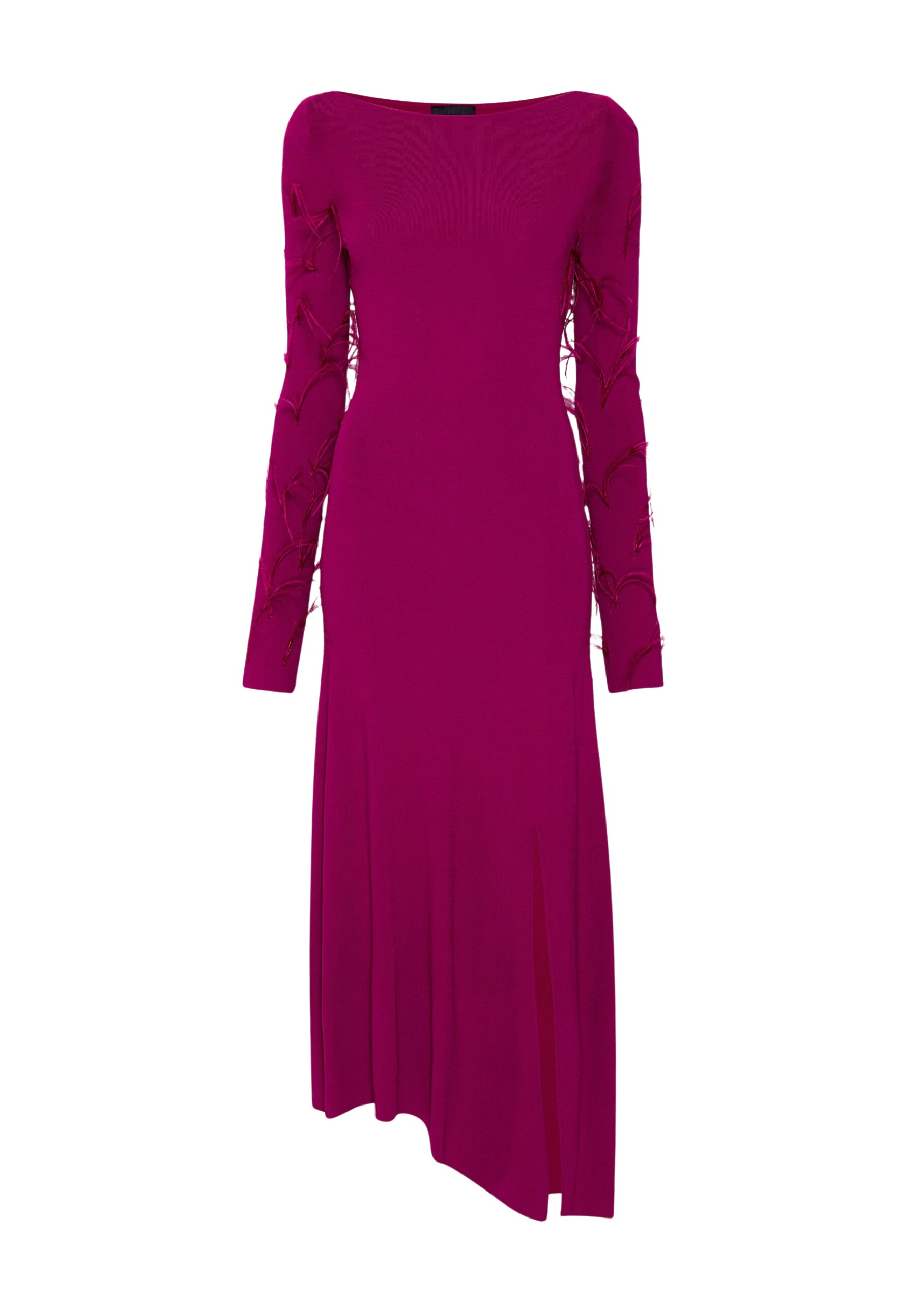 LaPointe Viscose Boatneck Dress With Feathers