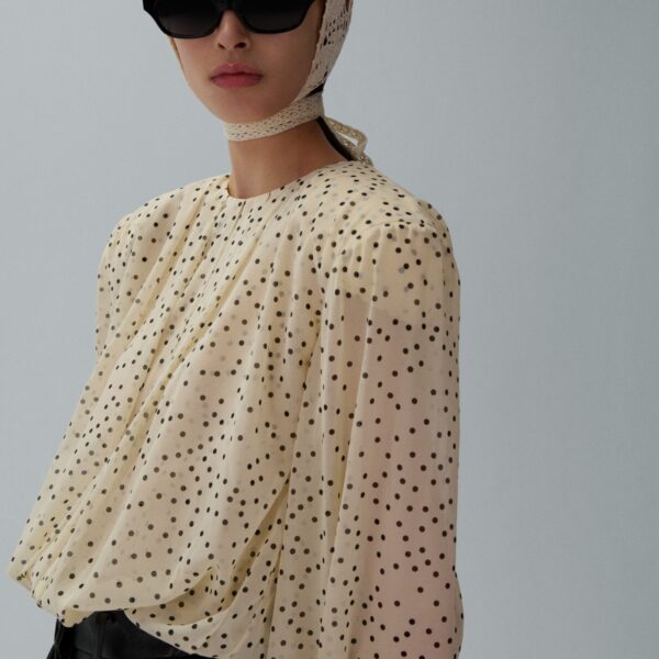 Magda Butrym Balloon sleeve silk blouse in cream dots
