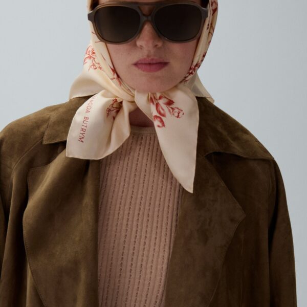Magda Butrym Belted leather wrap coat in beige suede