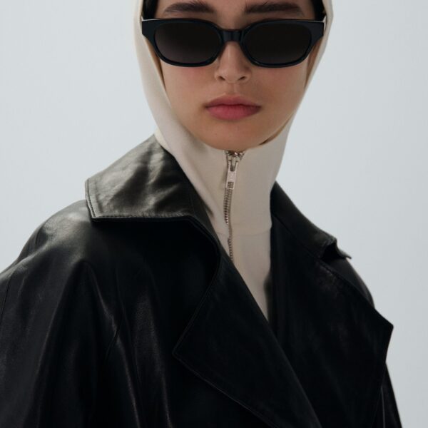 Magda Butrym Belted leather wrap coat in black