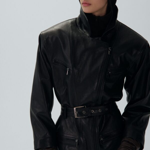 Magda Butrym Cinched leather jacket in black with belt