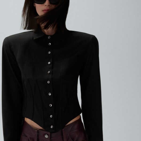 Magda Butrym Cropped corset button-up shirt in black