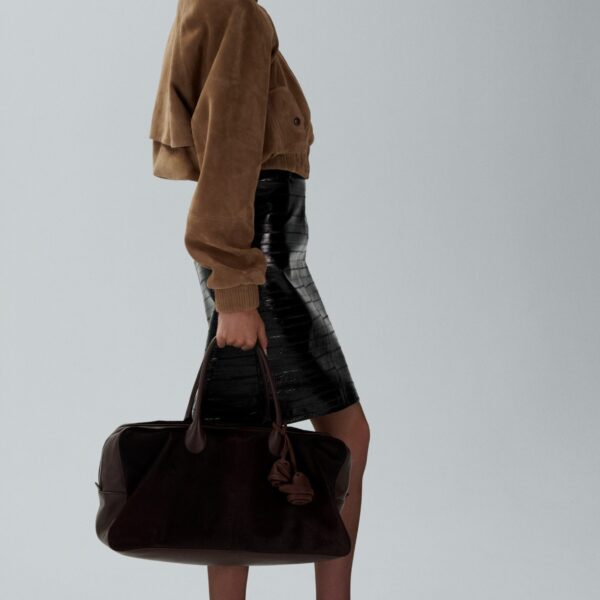 Magda Butrym Cropped leather bomber jacket in beige suede