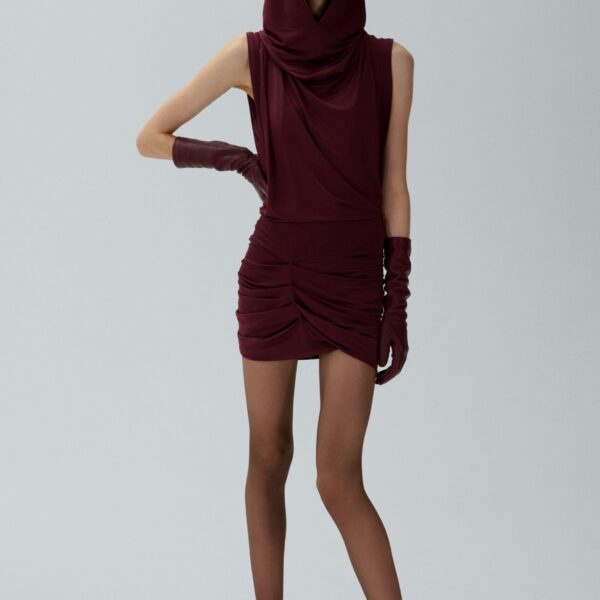 Magda Butrym Hooded drape dress in burgundy