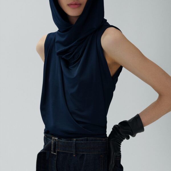 Magda Butrym Hooded drape top in navy