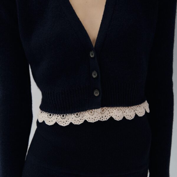 Magda Butrym Lace trim cashmere sweater in navy