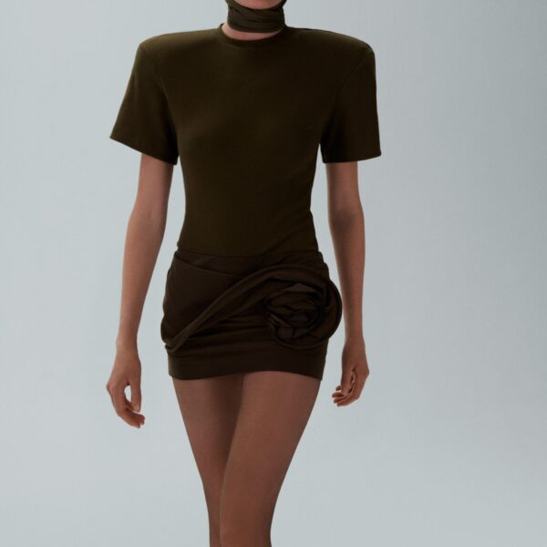 Magda Butrym Low waist floral appliqué mini skirt in brown
