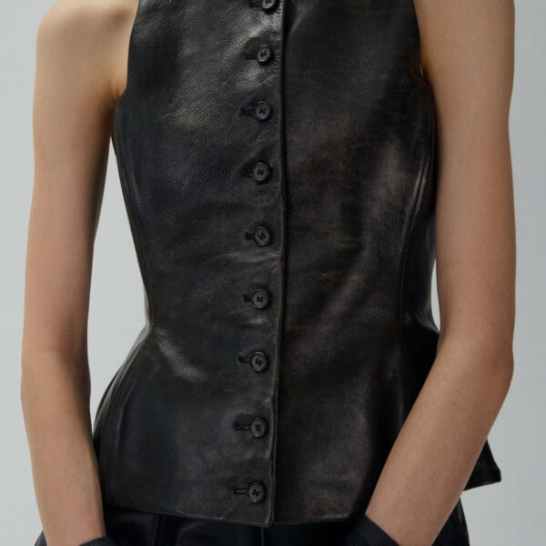 Magda Butrym Round neck leather waistcoat in black vintage