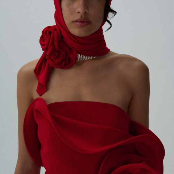 Magda Butrym Sculptural rose mini dress in red