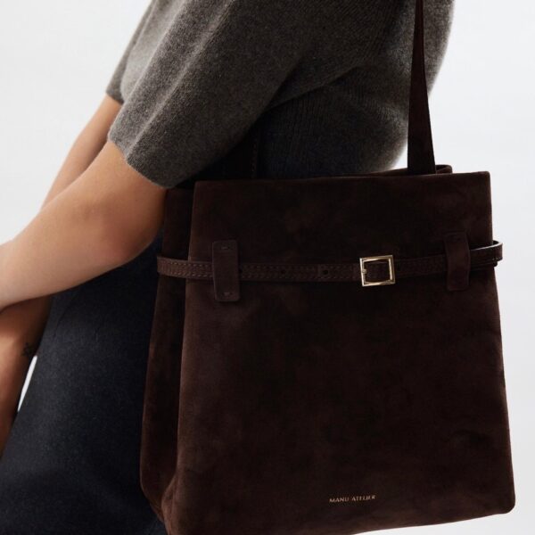Manu Atelier Mini Tote du Jour Deep Brown Suede, view 2